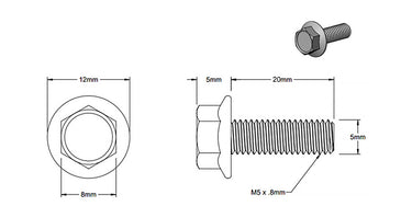 (5 Pack) M5x20mm Silver Hex Flange Screw